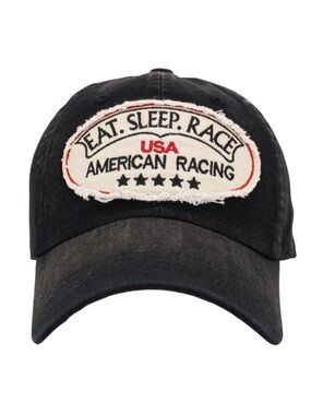Vintage Style Eat Sleep Race Cap Distressed Black American Racing Baseball Hat